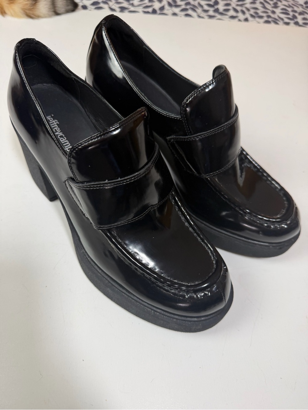Jeffrey Campbell Black Patent Leather Plain Jane Platform Loafers Heels Size 8 - Picture 4 of 15